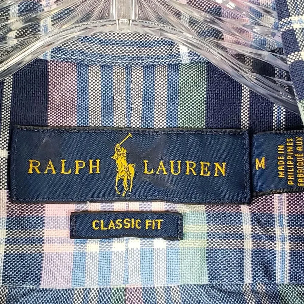 Polo Ralph Lauren Shirt Mens Size Medium M Blue Plaid Short Sleeve Button Down